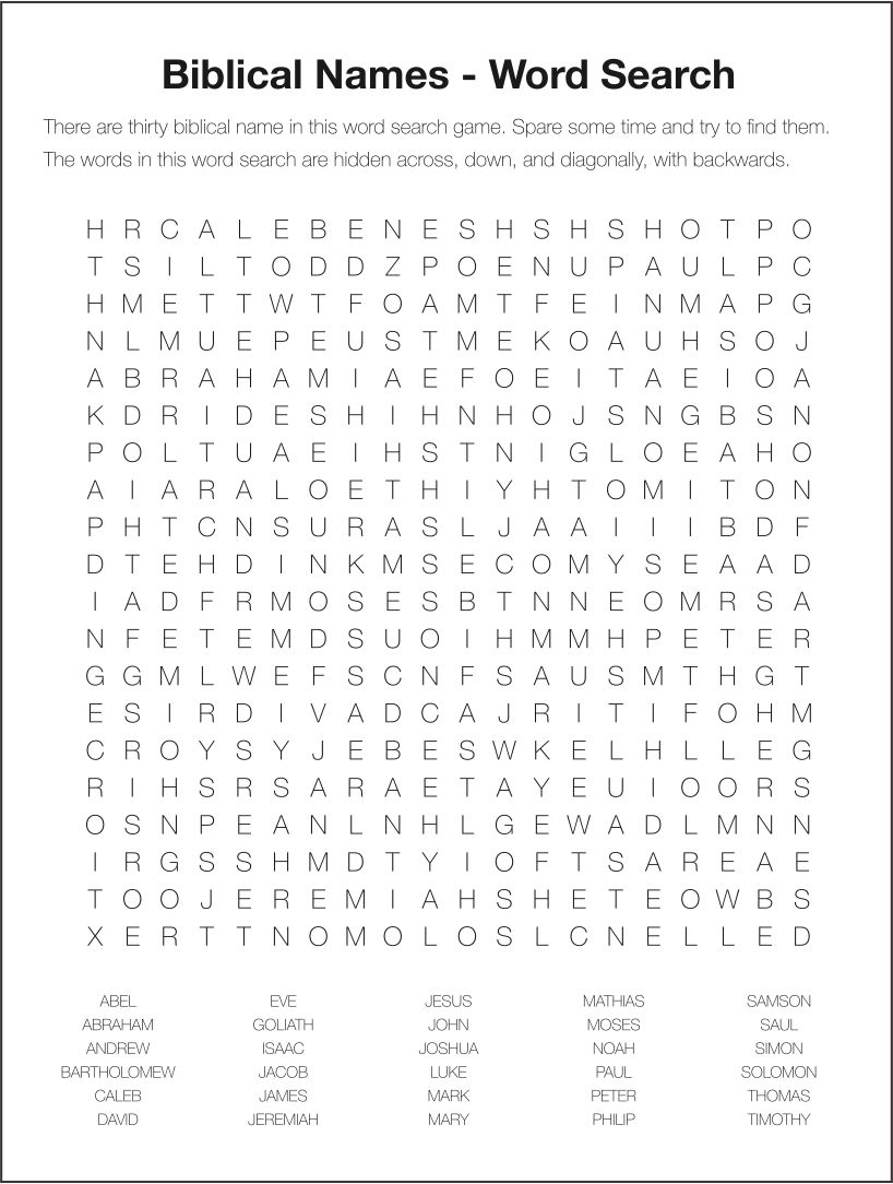 Printable Medium Difficulty Word Search