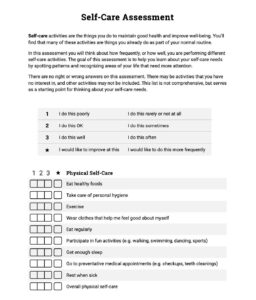 Printable Self-Care Assessment Therapist Aid