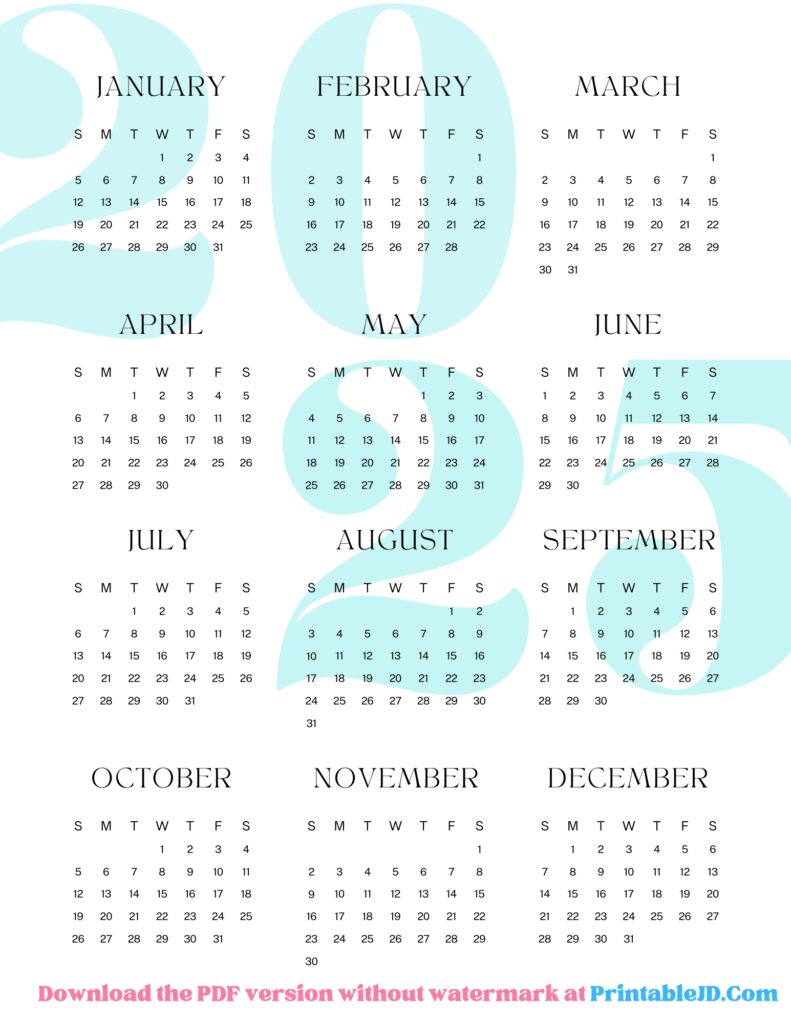 Free Printable 2025 Calendar PDF & Image